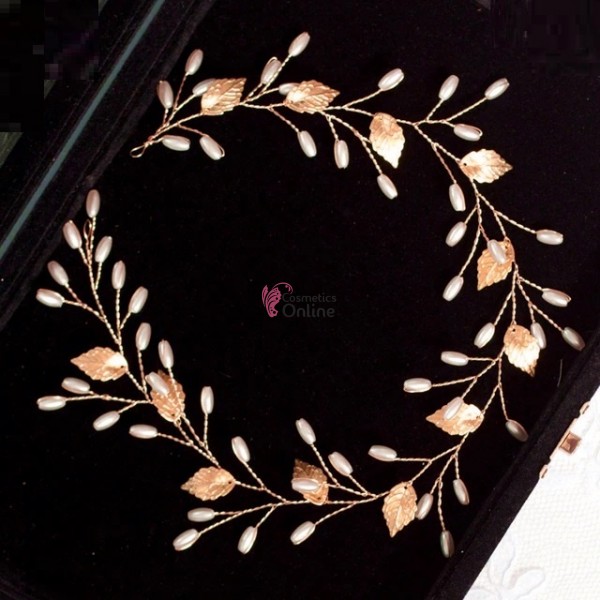 Accesoriu modern pentru decor par WED06KK Bronzcu perlute si frunze de 33cm